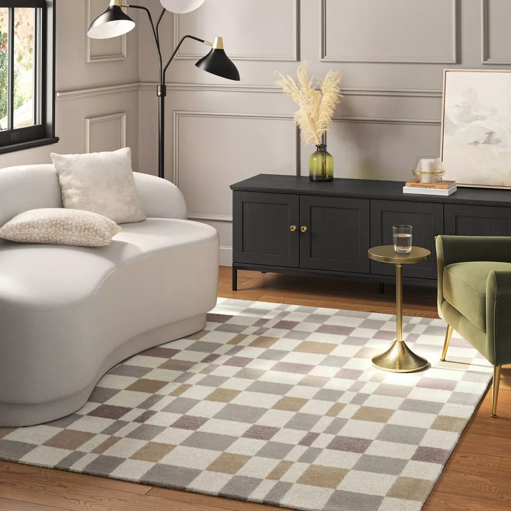 5'x7' Checkered Woven Flatweave Area Rug White - Image 4