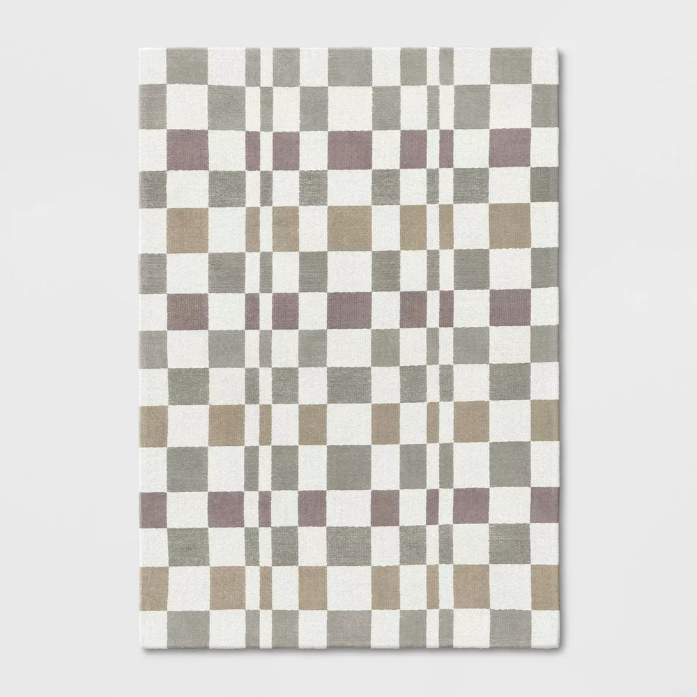 Checkered Woven Flatweave Area Rug White 5'x7'