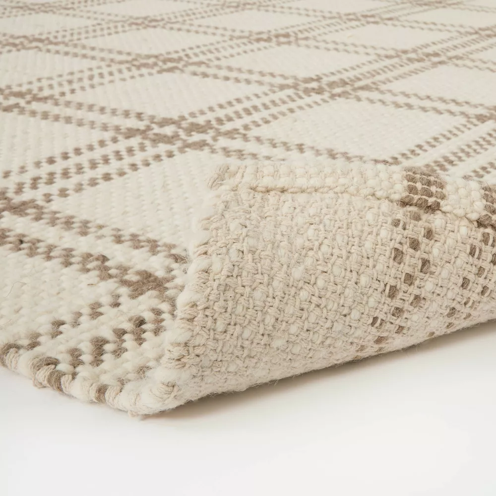 5'x7' Cottonwood Handwoven Plaid Wool/Cotton Area Rug Cream/Tan - Image 3