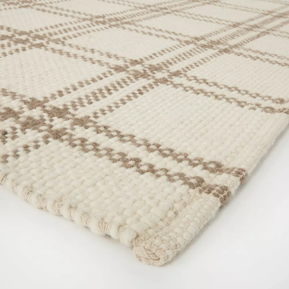 5'x7' Cottonwood Handwoven Plaid Wool/Cotton Area Rug Cream/Tan - Image 4