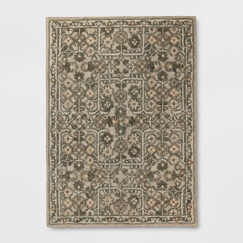 5'x7' Handtufted Textural Floral Area Rug Sage Green