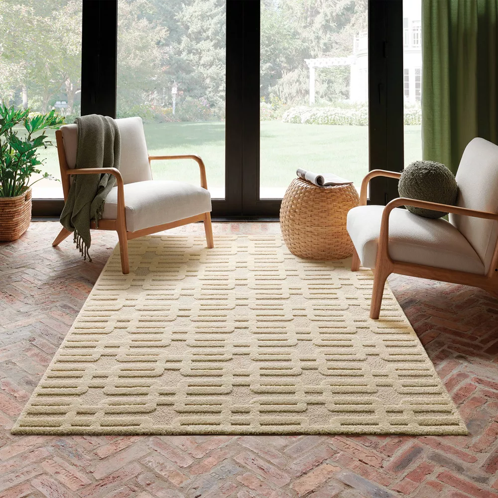 High Low Geo Area Rug Ivory 5'x7', - Image 4