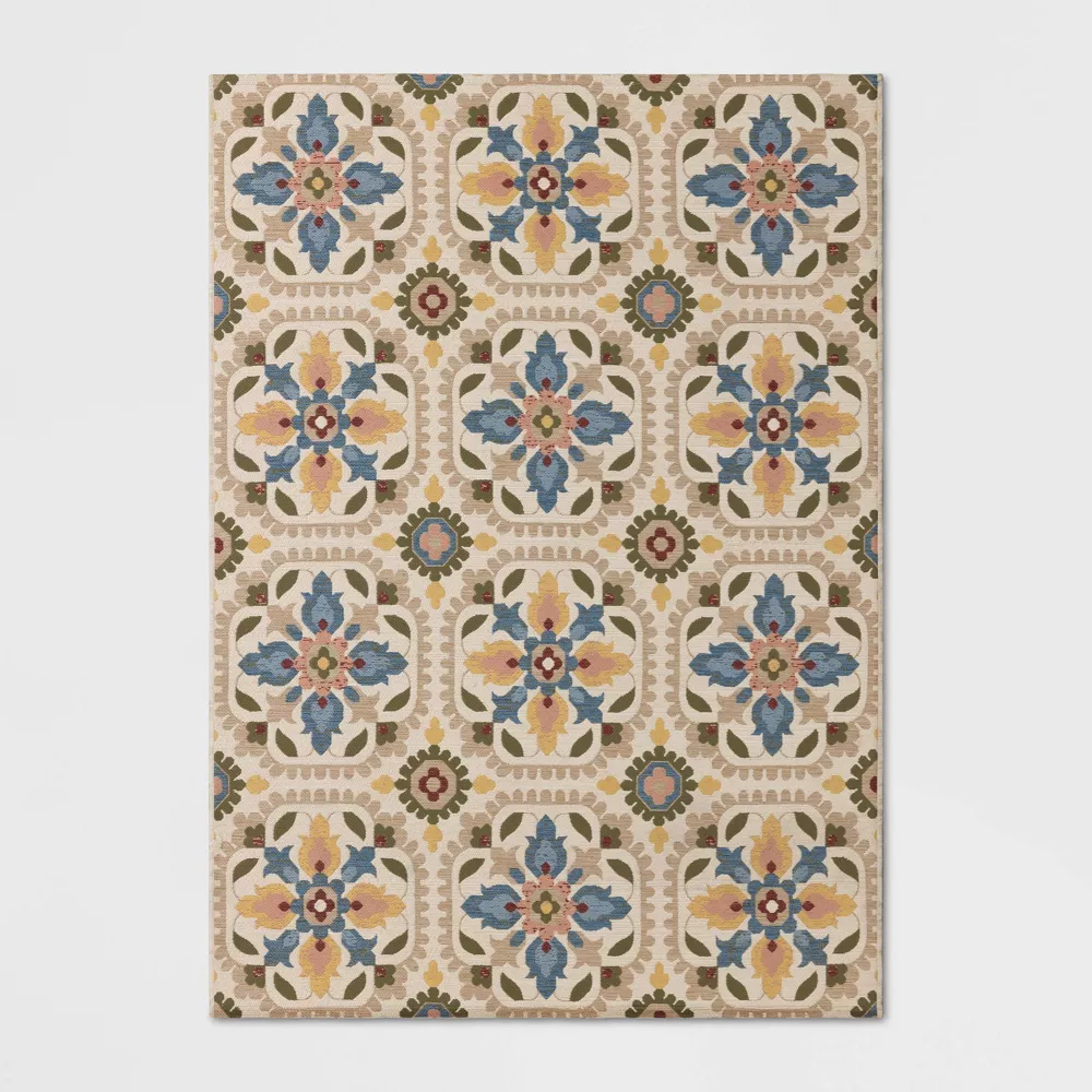 Nomad Rectangular Woven Outdoor Area Rug Beige 5'x7'
