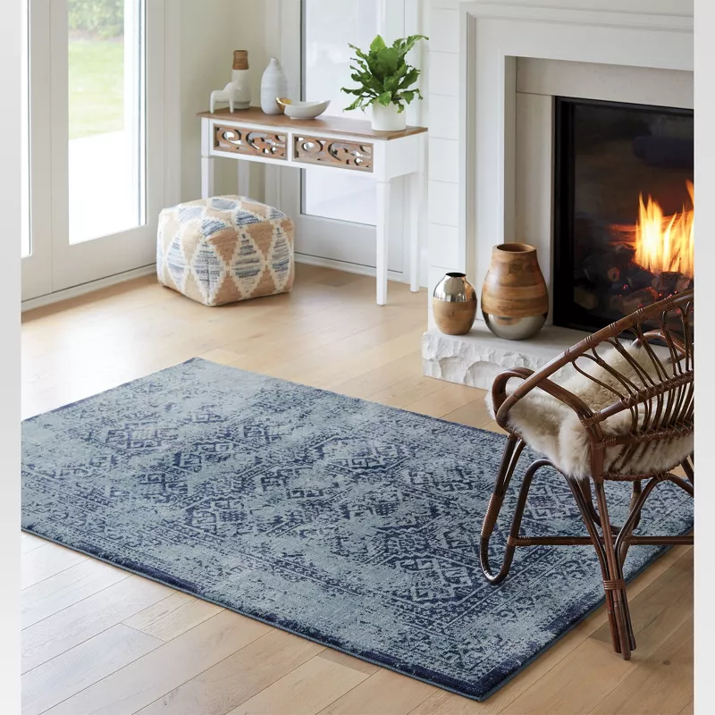 5'x7' Overdyed Area Rug Turquoise - Image 5