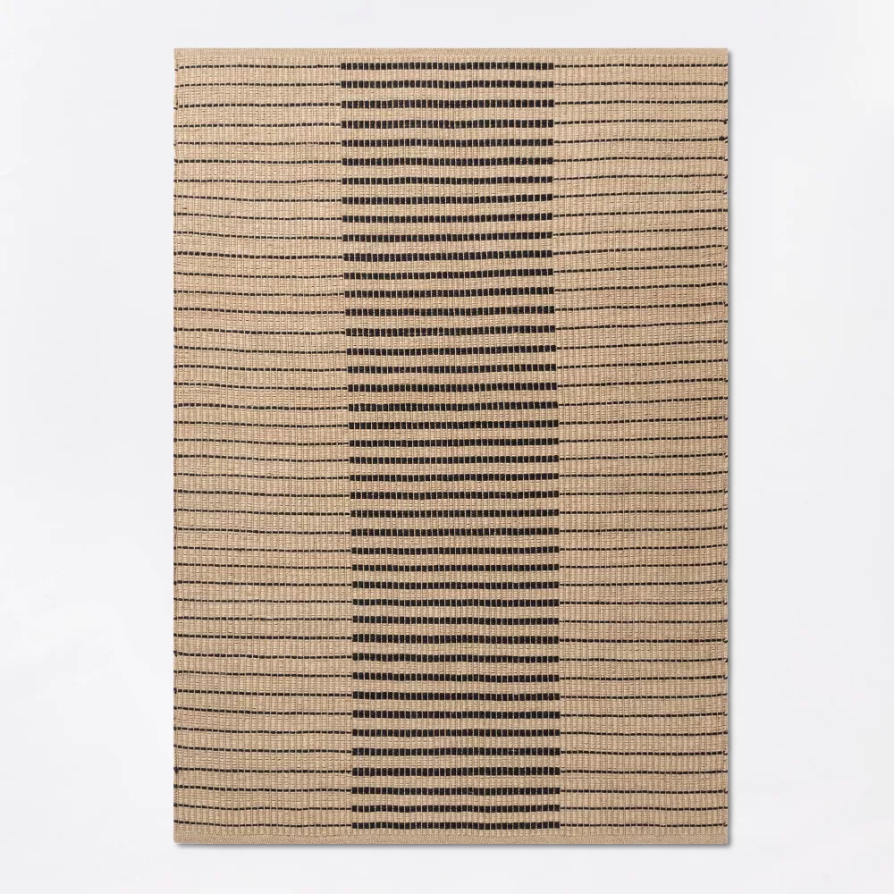 Reseda Hand Woven Striped Jute Cotton Area Rug Black 5'x7'