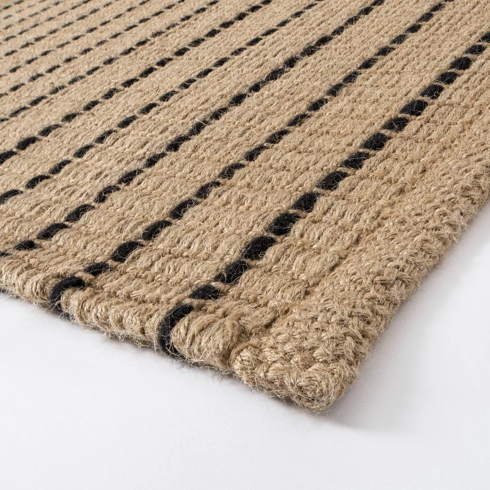 Reseda Hand Woven Striped Jute Cotton Area Rug Black 5'x7' - Image 3