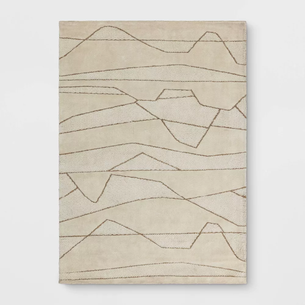 Textured Knitted Area Rug Ivory 5'x7'