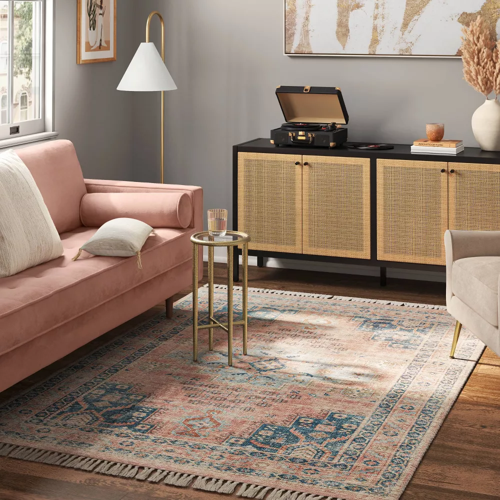 Washable Fringed Medallion Area Rug Rust 5'x7' - Image 4