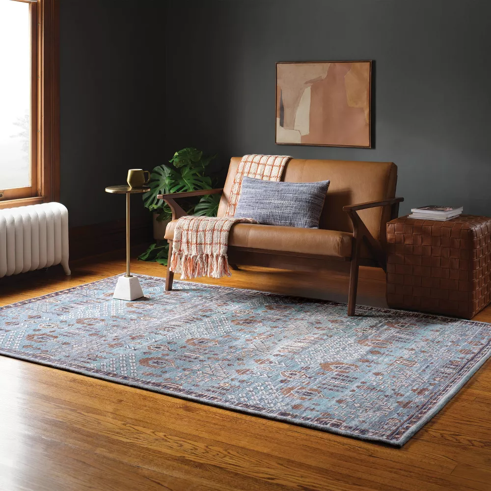 Woven Flatweave Area Rug Blue 5'x7' - Image 4