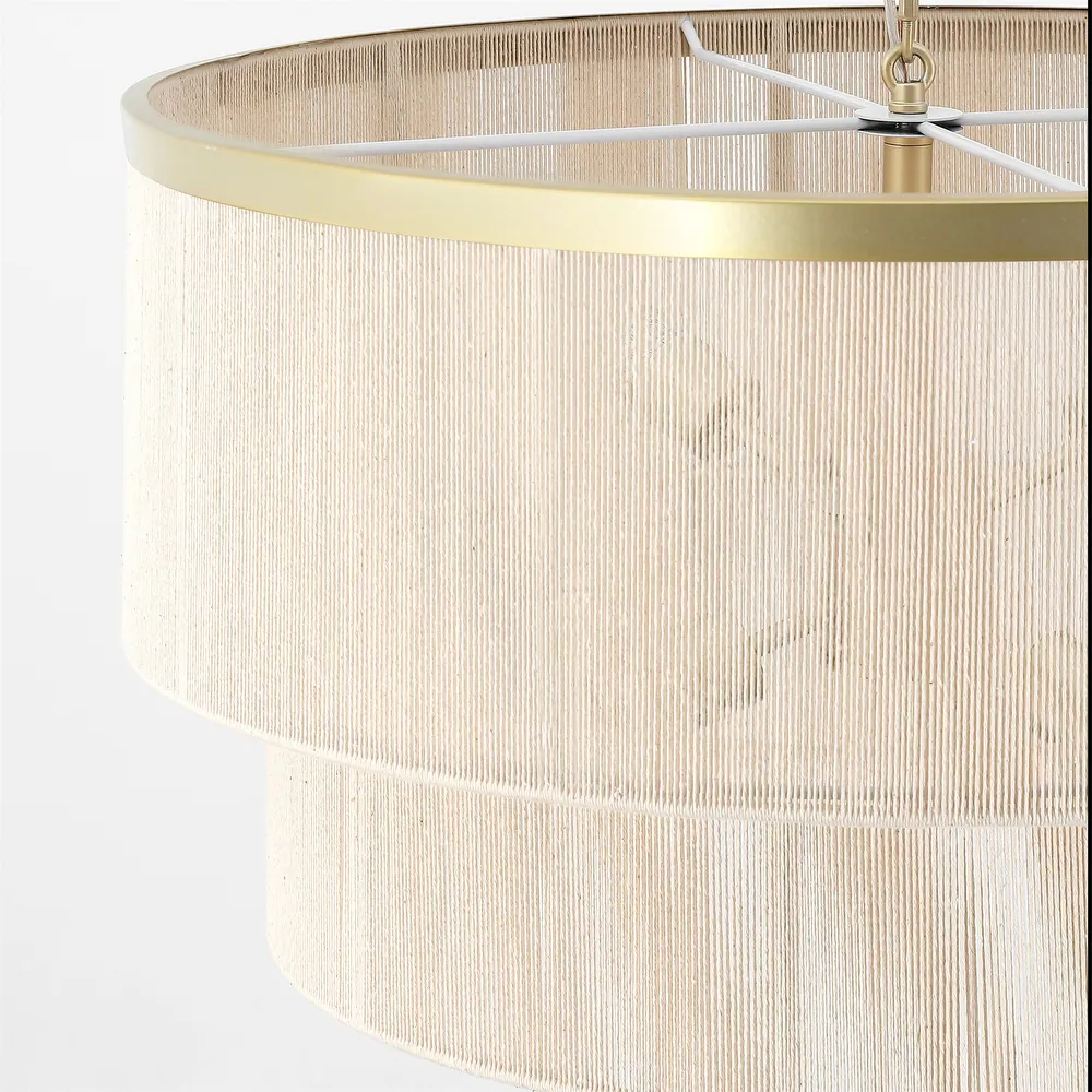 6-Light Dimmable Handwoven Drum Chandelier - Gold/Beige - Image 3