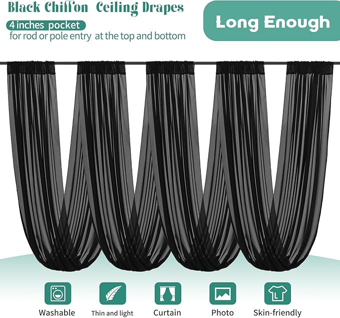 6 Panels Black Ceiling Drapes for Wedding Ceiling Drapes - Image 3