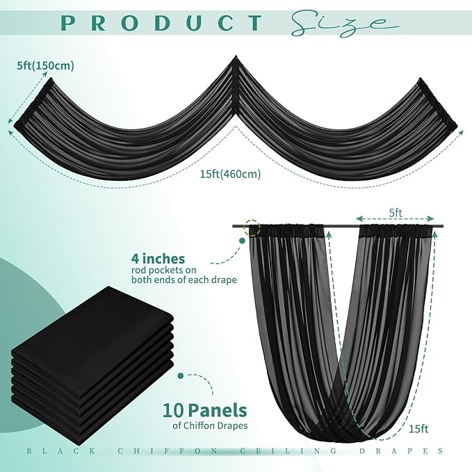 6 Panels Black Ceiling Drapes for Wedding Ceiling Drapes - Image 4