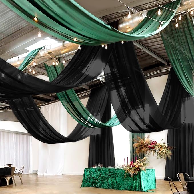 6 Panels Black Ceiling Drapes for Wedding Ceiling Drapes - Image 5