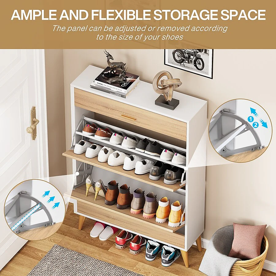 6 Tier 14 Pair Wood/White Engineered Wood Shoe Cabinet - Image 4