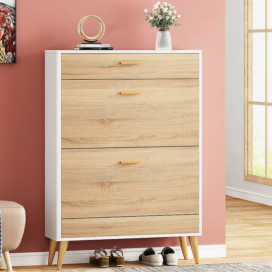 6 Tier 14 Pair Wood/White Engineered Wood Shoe Cabinet - Image 5