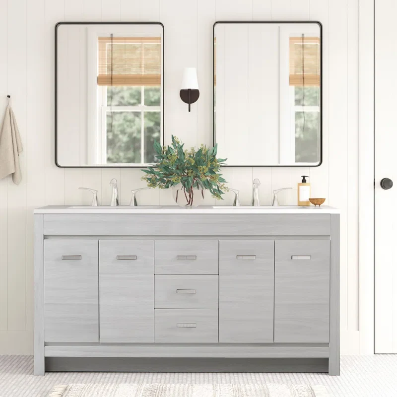 60.5" Double Bathroom Vanity With Cultured Marble Top SHOWROOM ITEM