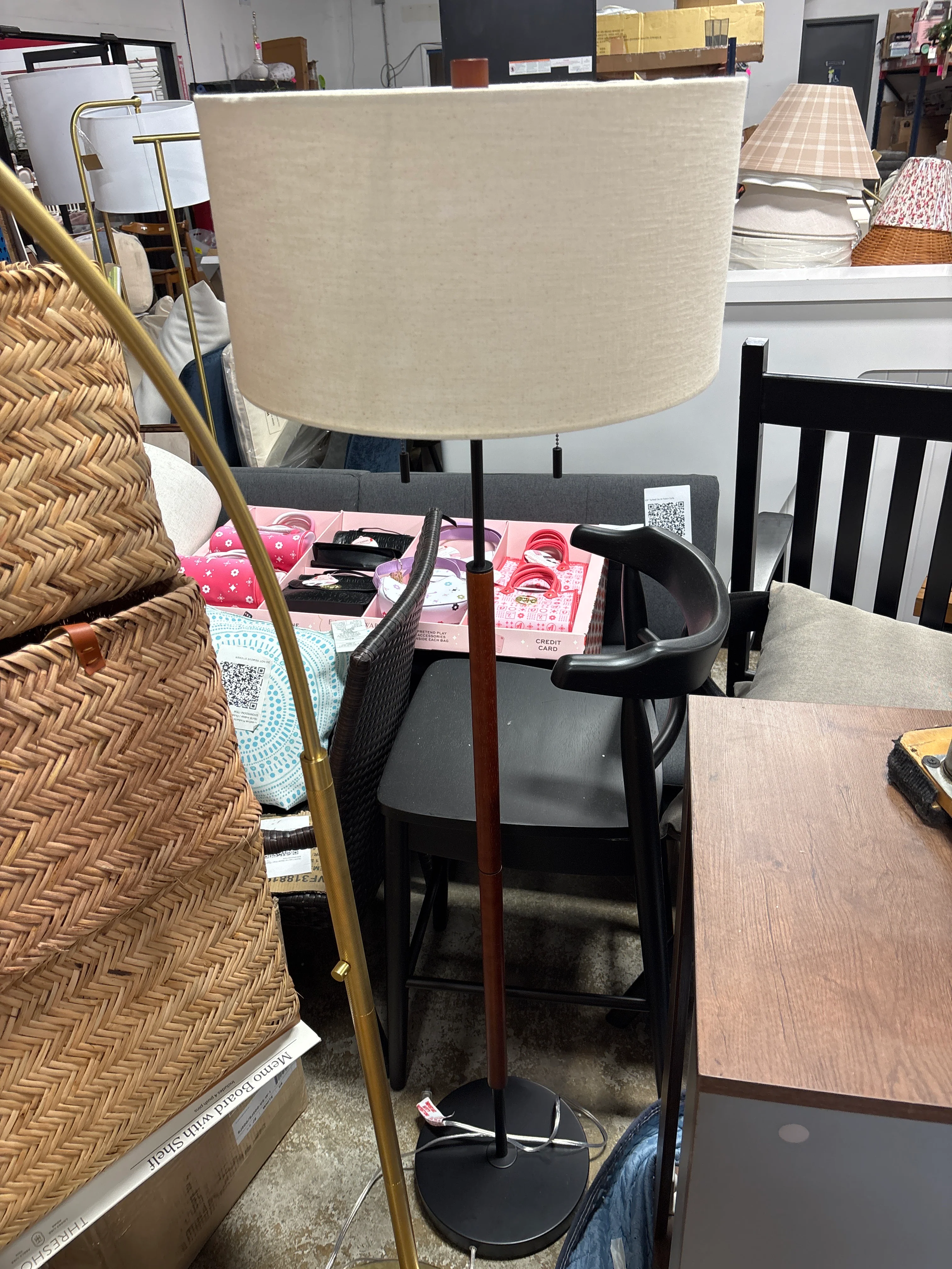 60.5"x18" Cut Off Base Floor Lamp - Black/Brown & Metal/Wood SHOWROOM ITEM - Image 2