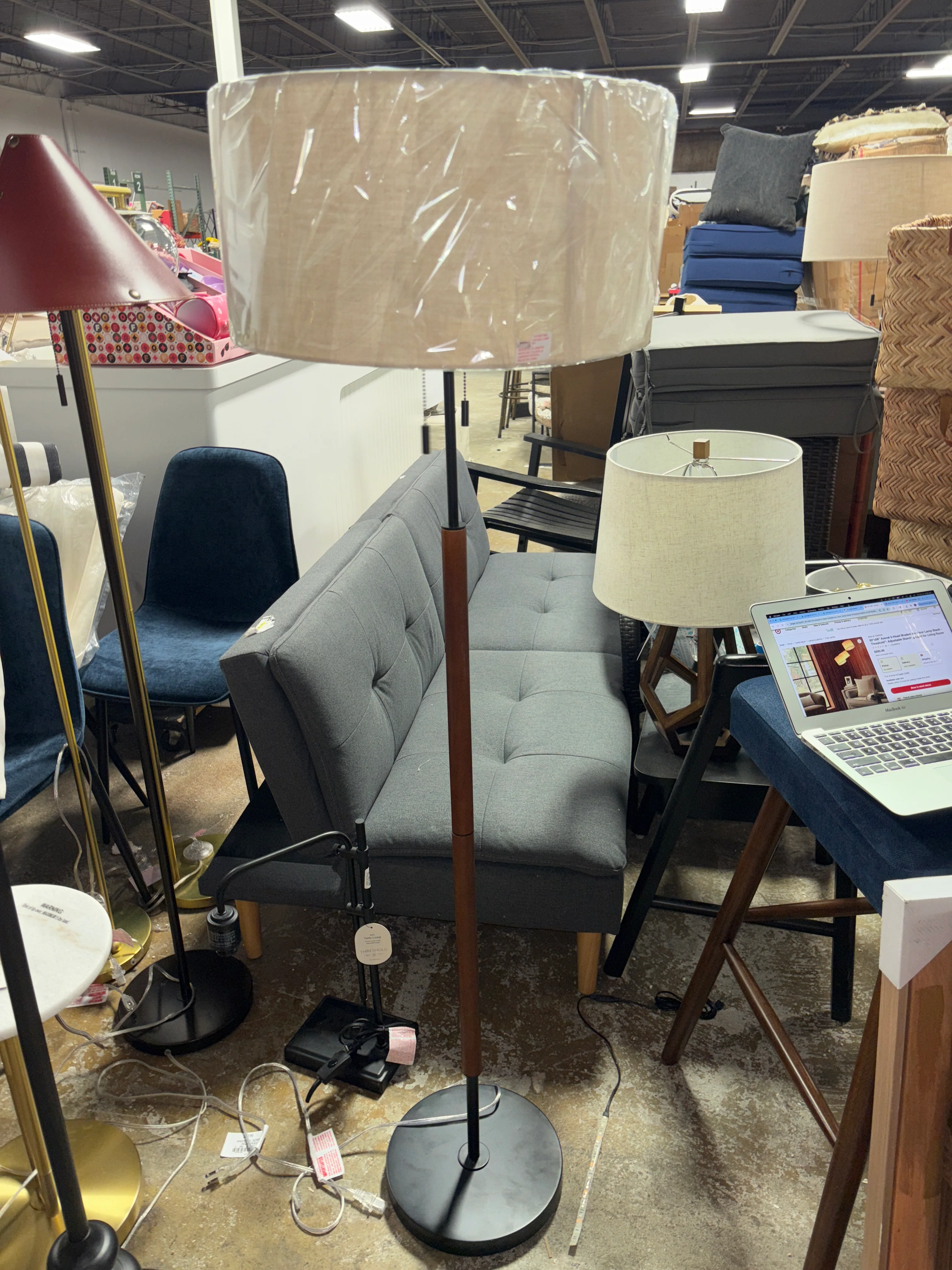 60.5"x18" Cut Off Base Floor Lamp - Black/Brown & Metal/Wood SHOWROOM ITEM - Image 2