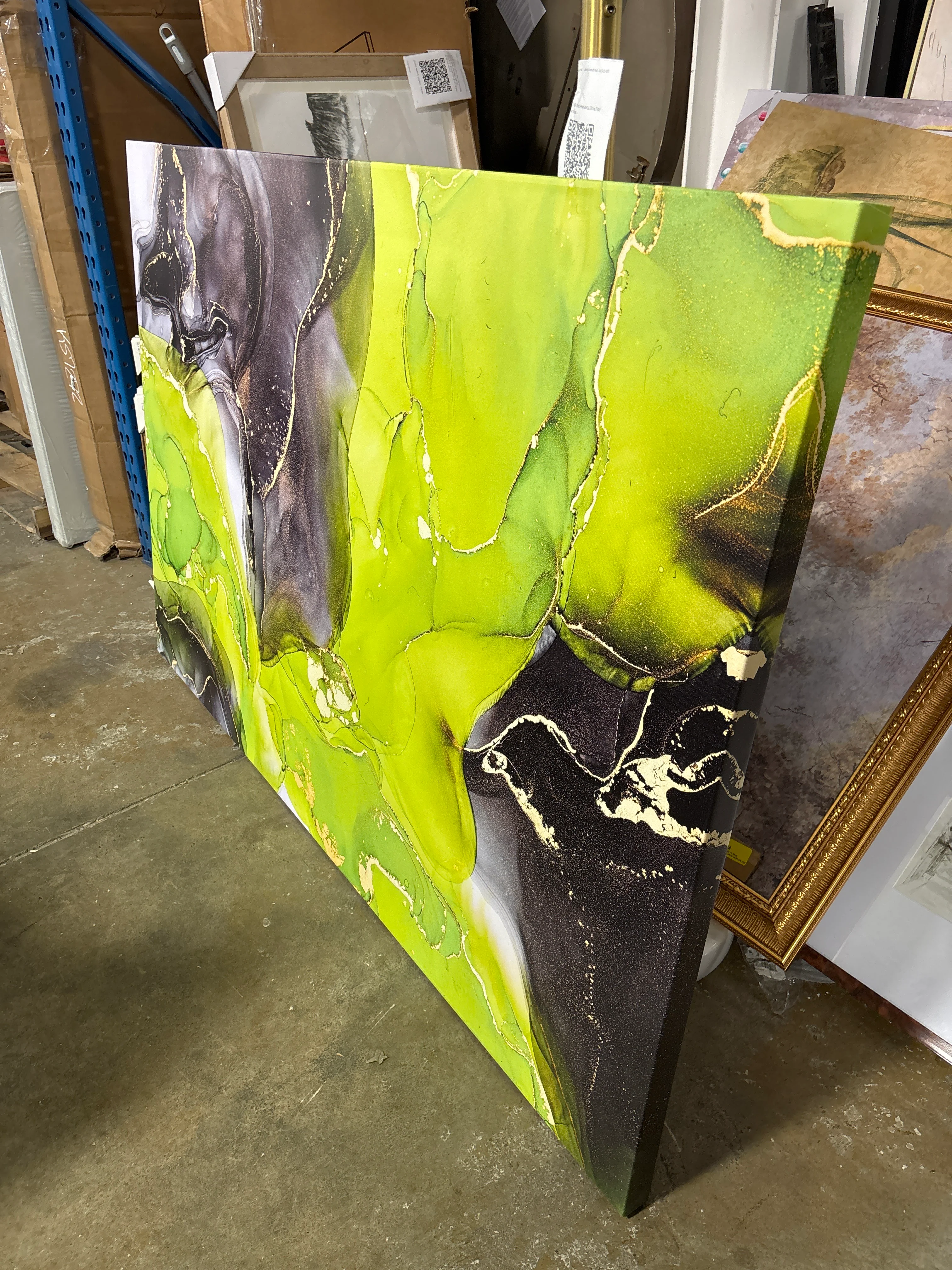 60"x40" "Green And Black Luxury Abstract Fluid Art I " SHOWROOM ITEM - Image 3