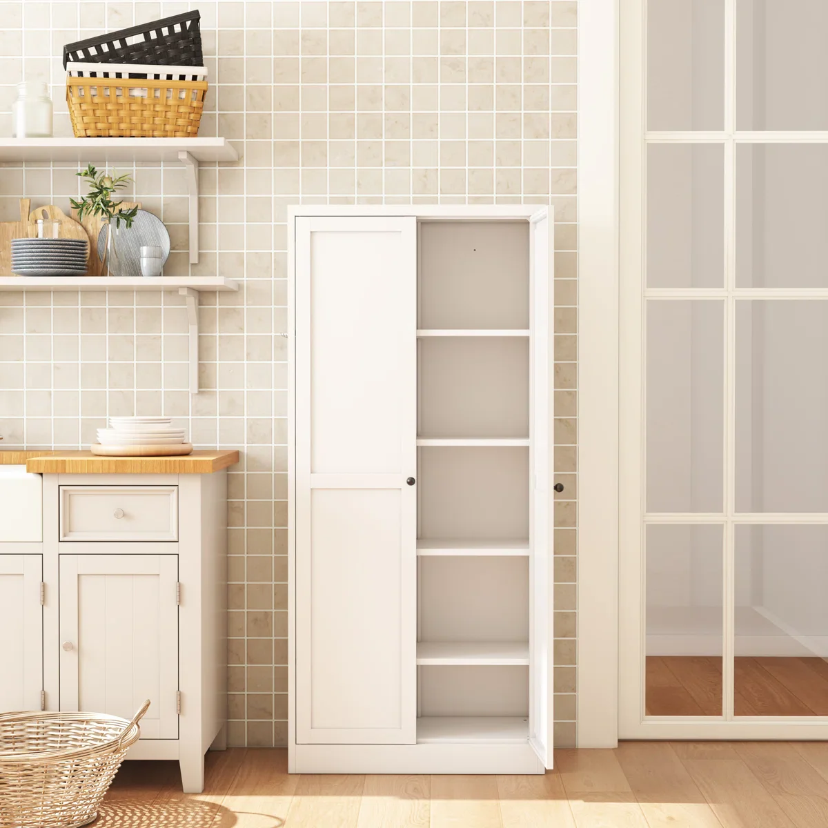 White Metal Kitchen Pantry Cabinet - Image 2