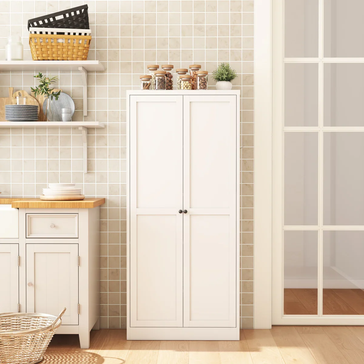 White Metal Kitchen Pantry Cabinet - Image 3