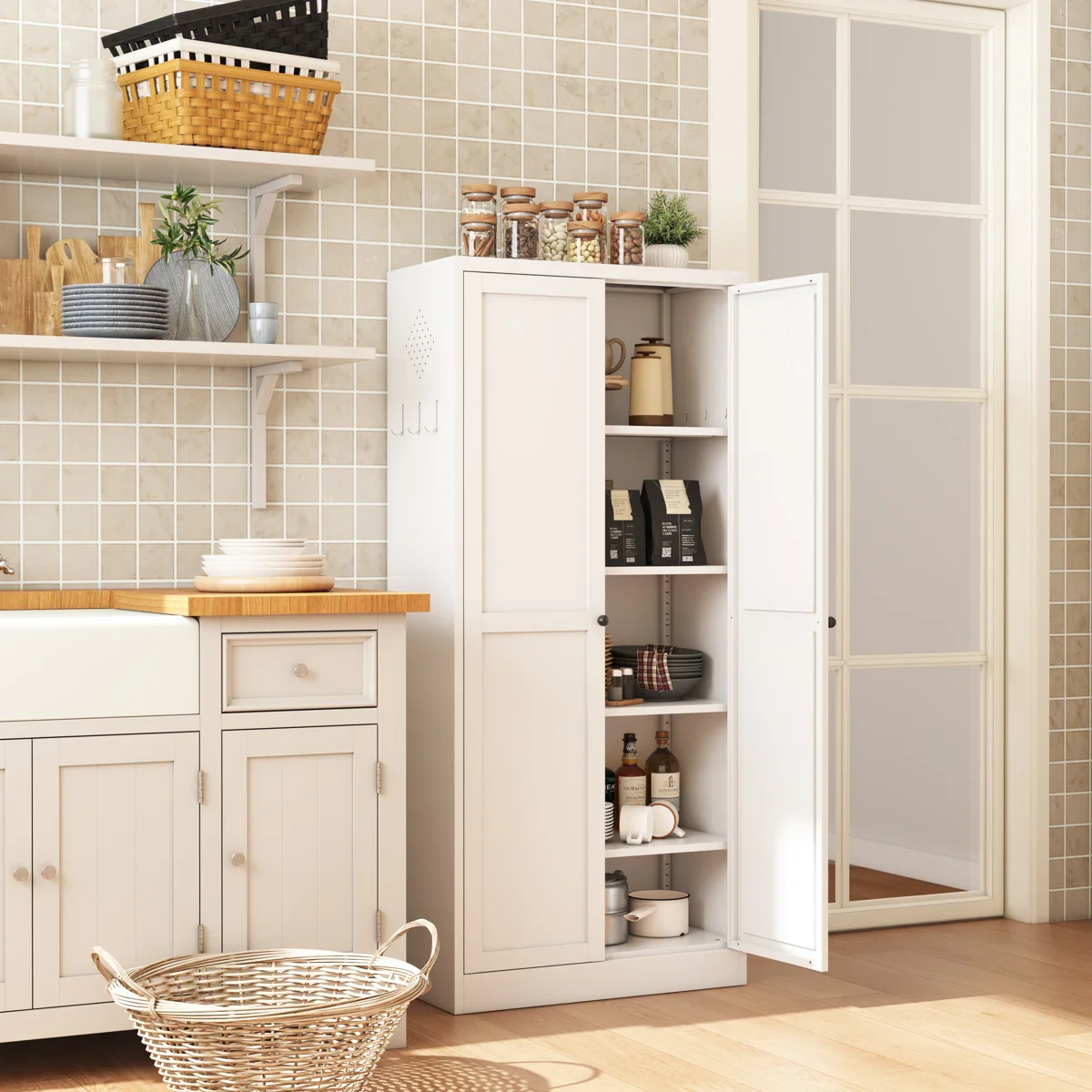 White Metal Kitchen Pantry Cabinet - Image 4