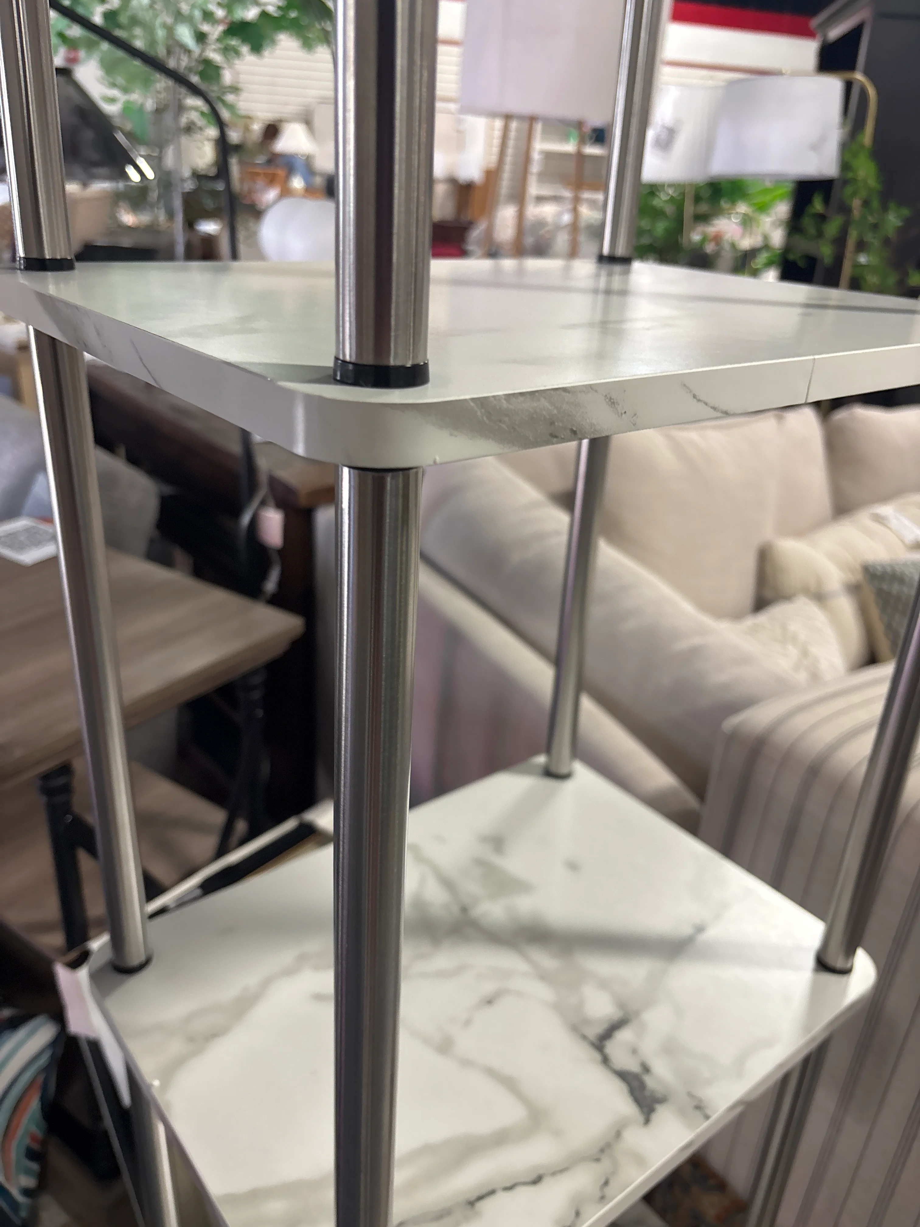 63.25" No Tools 5 Tier Tower - Faux White Marble/ Chrome SHOWROOM ITEM - Image 5