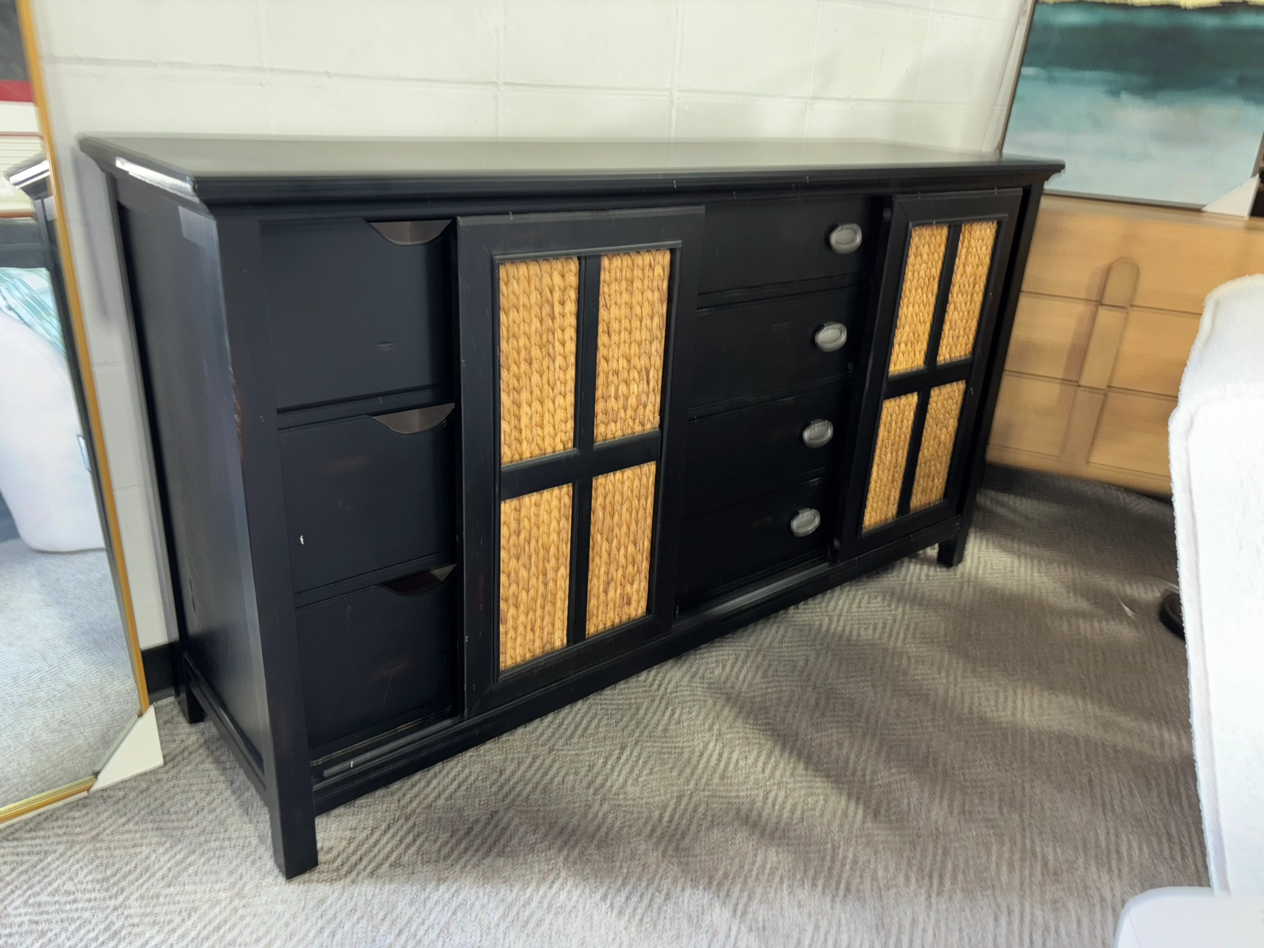 66" Black Sideboard w/ Sliding Doors SHOWROOM ITEM