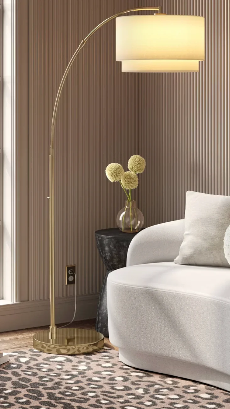 68"x41" Knurled Metal Arc Floor Lamp with Tiered Shade Brass - Threshold™: Curved Standing Illumination for Living Room SHOWROOM ITEM