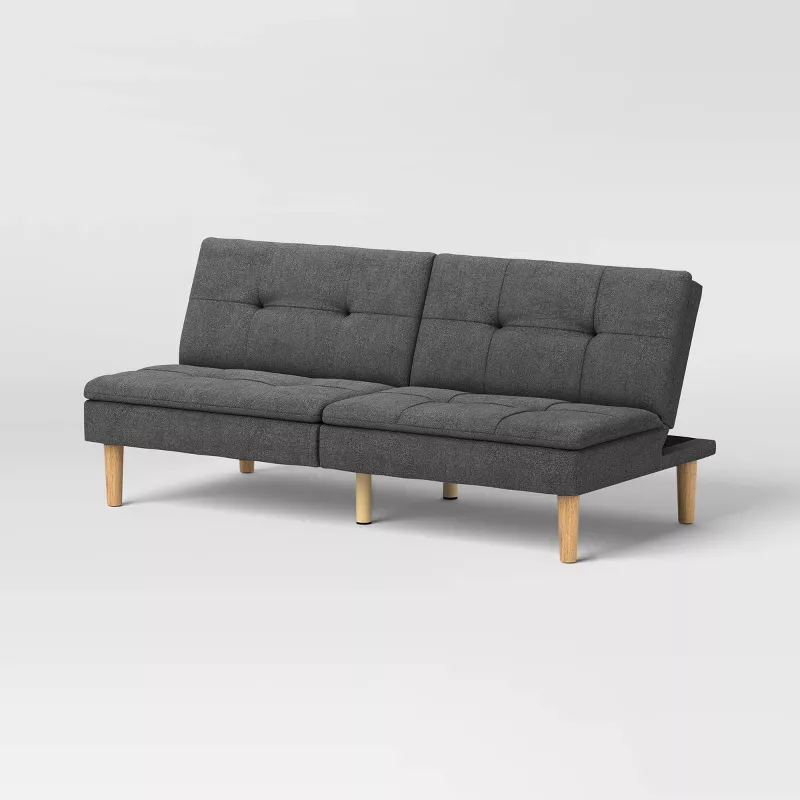 Tufted Futon Sofa Dark Gray - Image 2