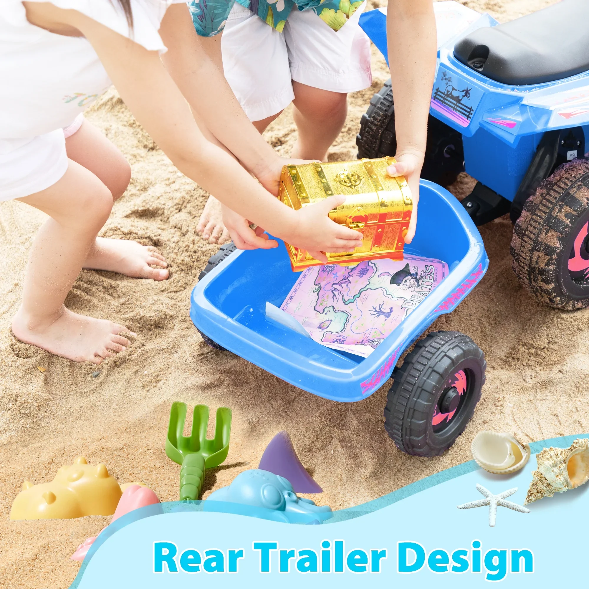Kids Ride on ATV Quad Battery Powered 4-Wheeler Toy Car W/ Trailer, Blue - Image 4