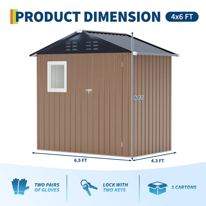 Outdoor Metal Storage Shed with Window - Lockable Doors - Image 5
