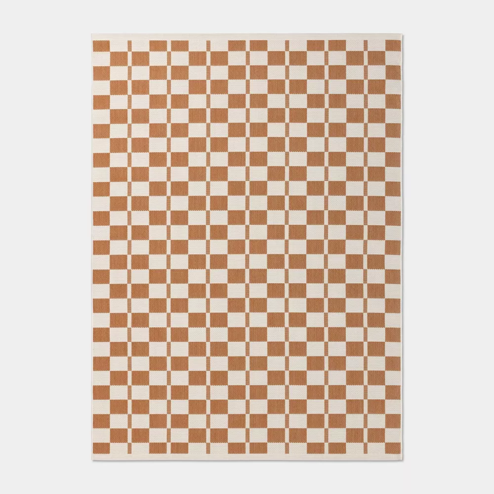 Check Rectangular Woven Outdoor Area Rug Brown 6'x9'