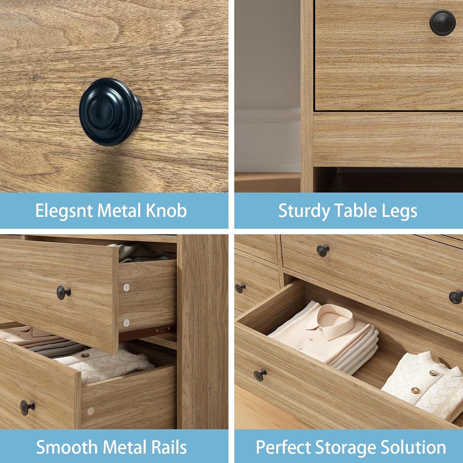 7 Drawer Dresser for Bedroom, Natural Wood Chest - Image 2