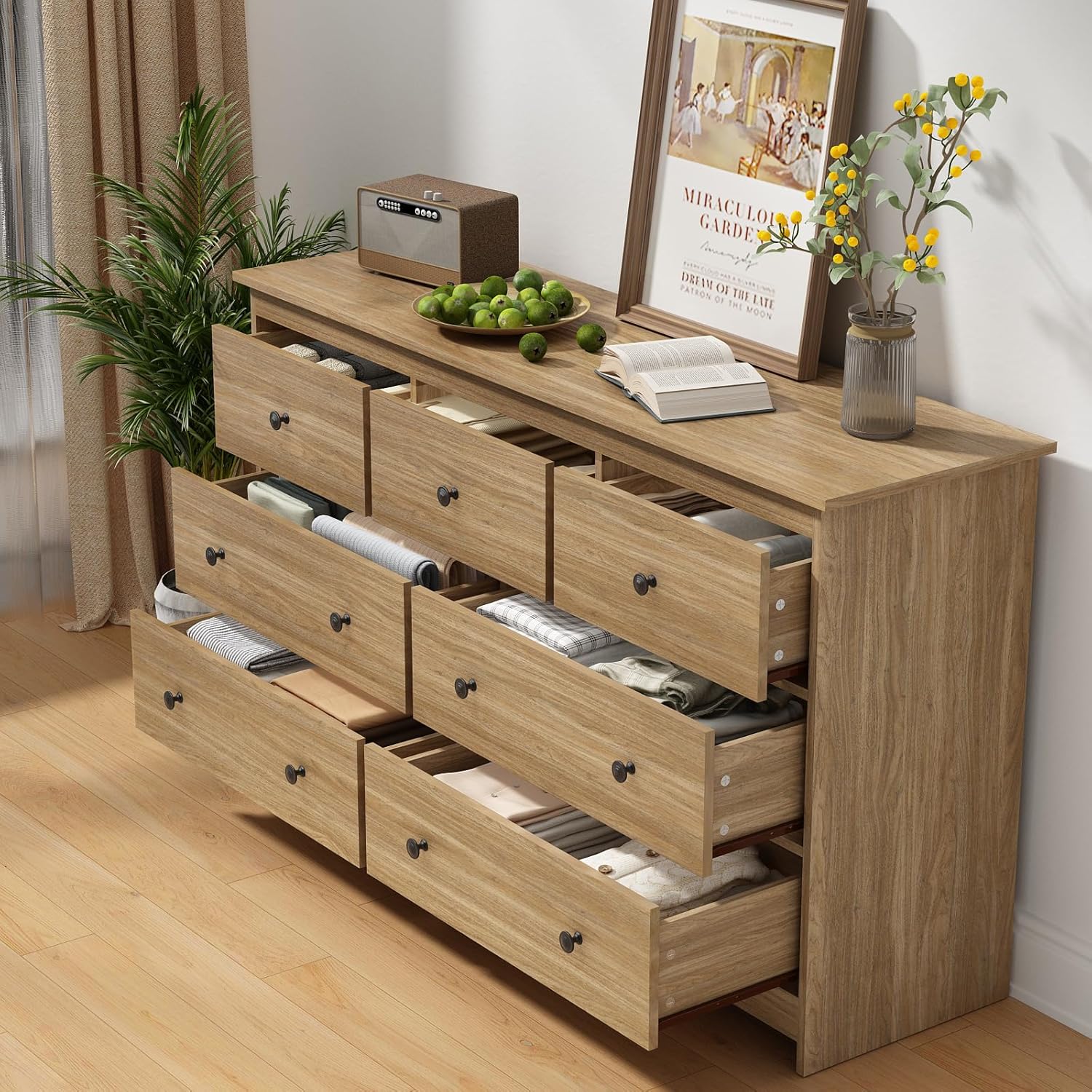 7 Drawer Dresser for Bedroom, Natural Wood Chest - Image 3