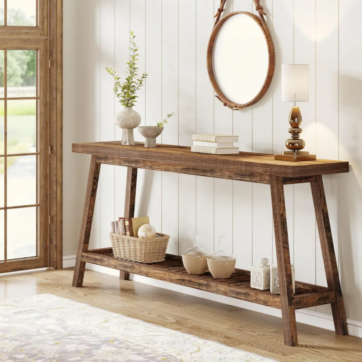 Farmhouse Console for Entryway, 2-Tier Sofa Table - Image 3