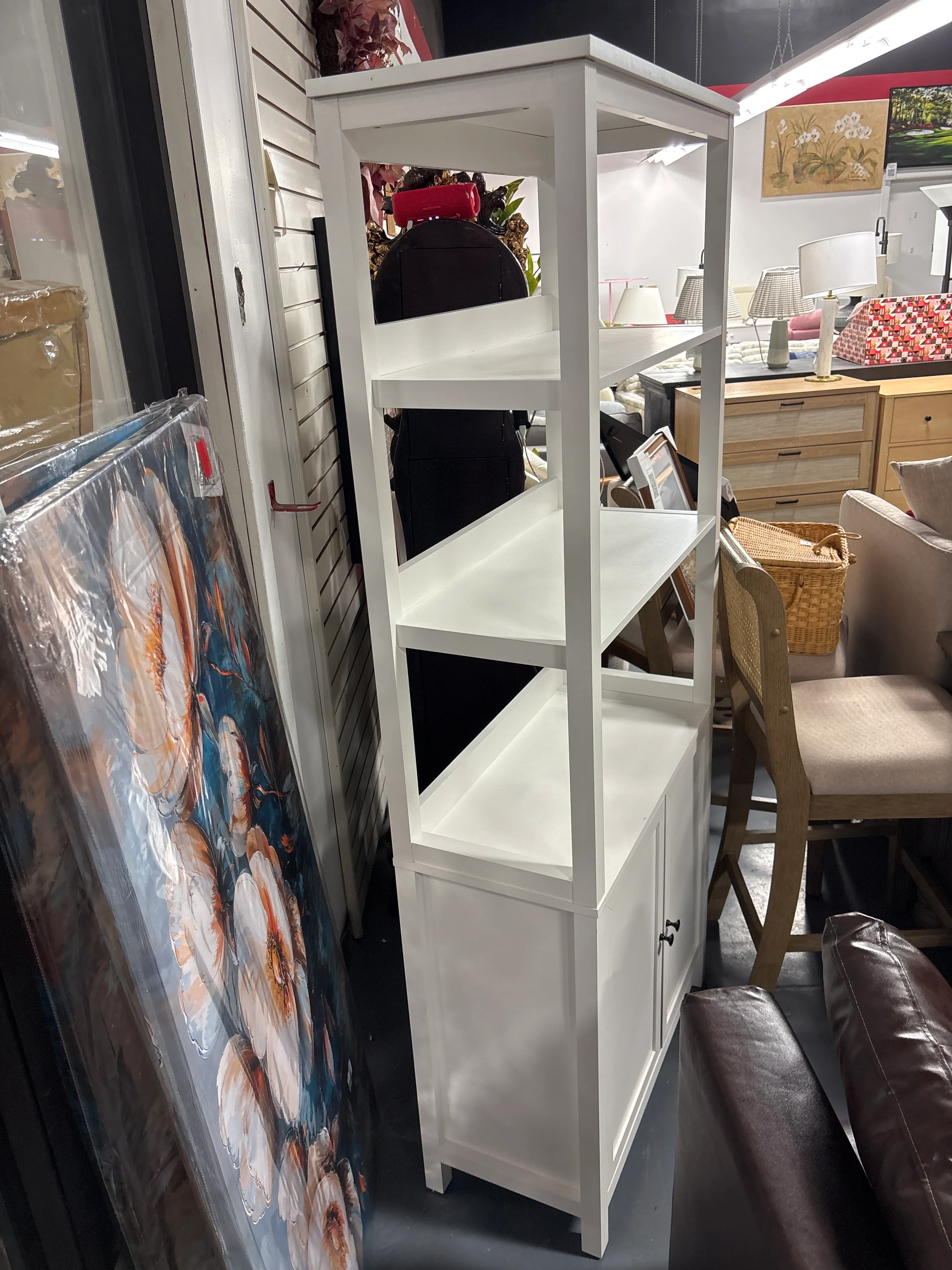 72" Bookcase With Three Open Shelves and Cabinet - White SHOWROOM ITEM - Image 6