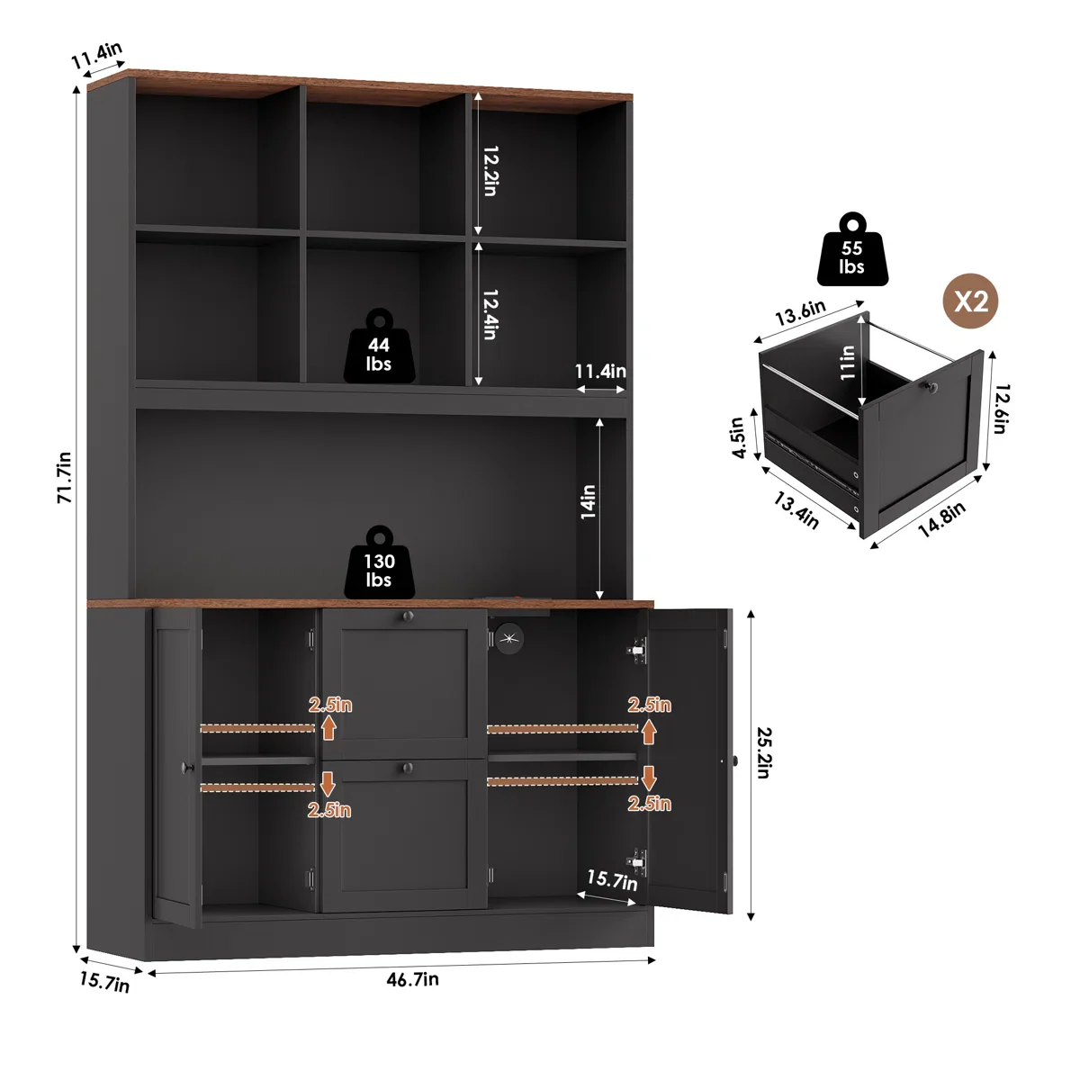 72" Wood Storage Bookcase with File Drawers- SHOWROOM ITEM - Image 2