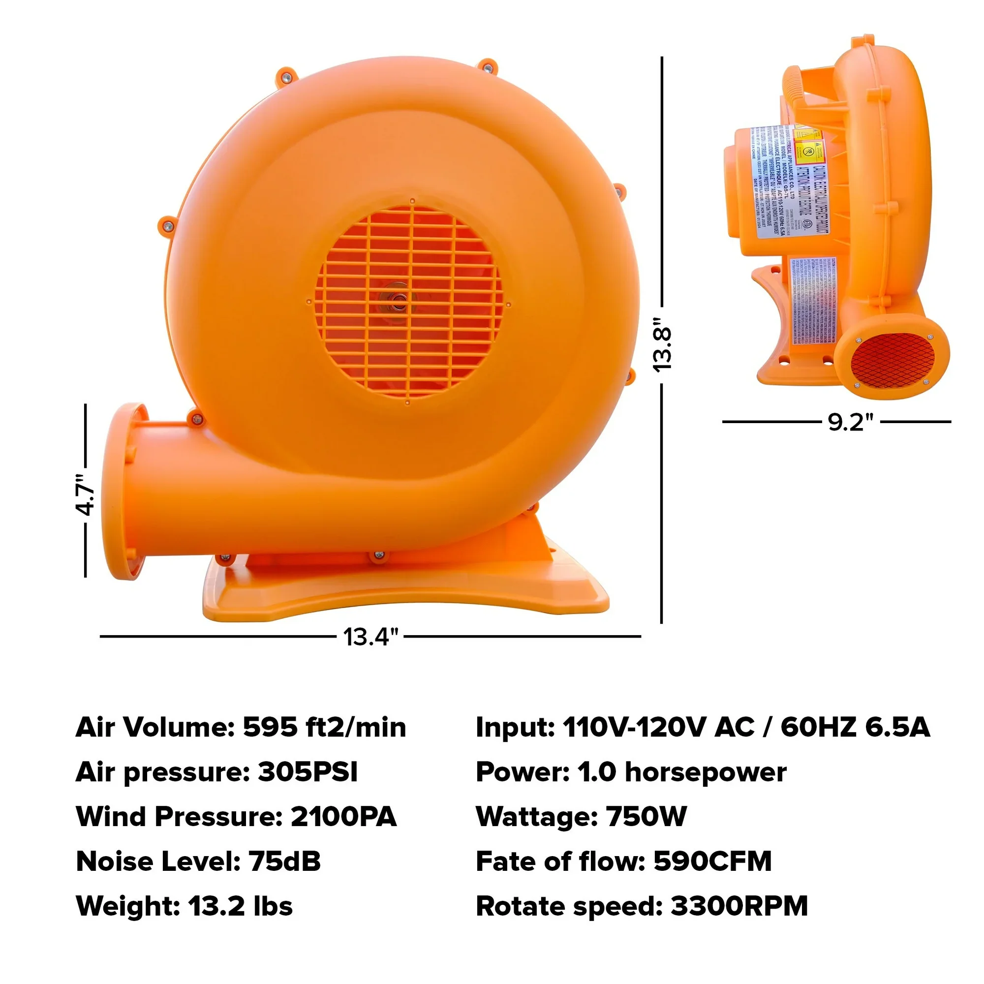 Electric Air Blower for Inflatable Bounce Houses & Water Slides, Heavy-Duty - Image 3