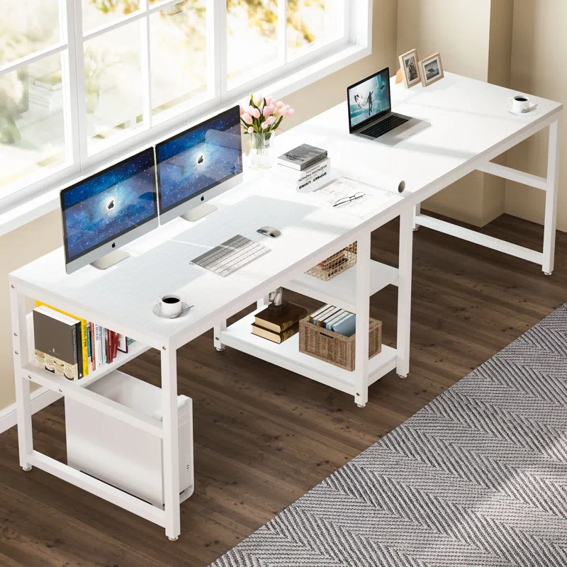78.74" W Two Person Computer Desk with Bookshelf SHOWROOM ITEM