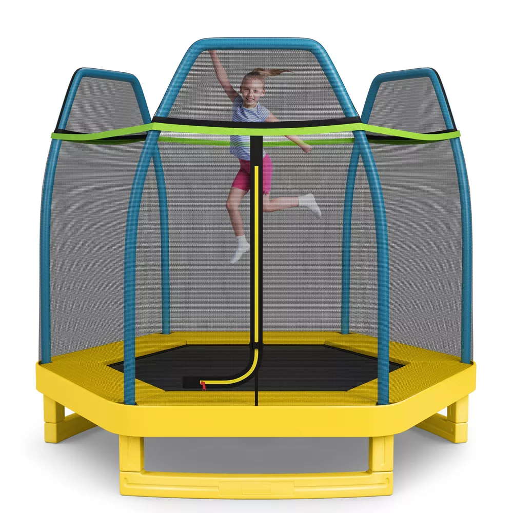 Kids Trampoline Outdoor Indoor Recreational Bounce Jumper Yellow
