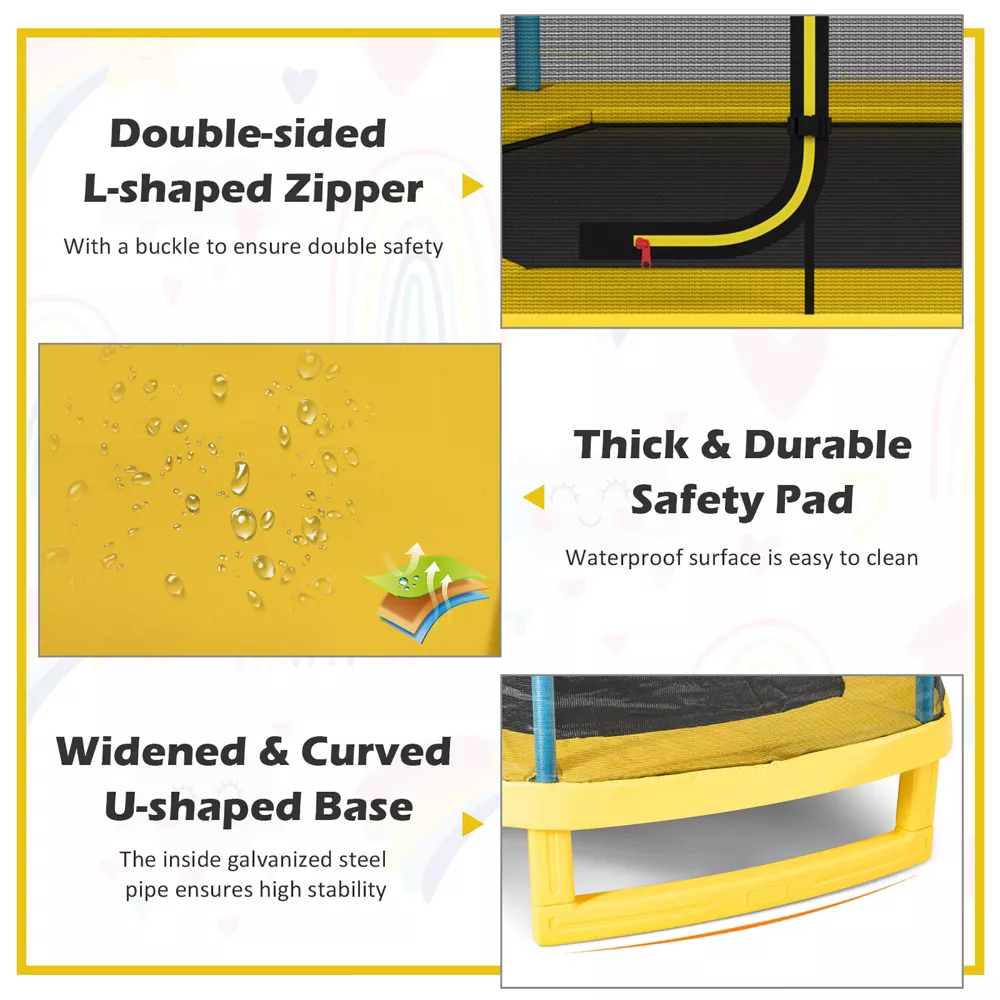 Kids Trampoline Outdoor Indoor Recreational Bounce Jumper Yellow - Image 2