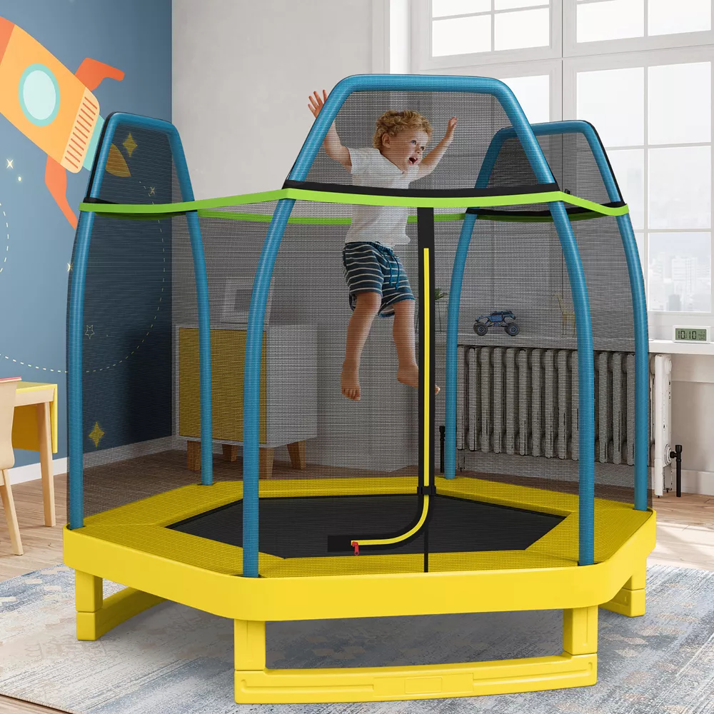 Kids Trampoline Outdoor Indoor Recreational Bounce Jumper Yellow - Image 3