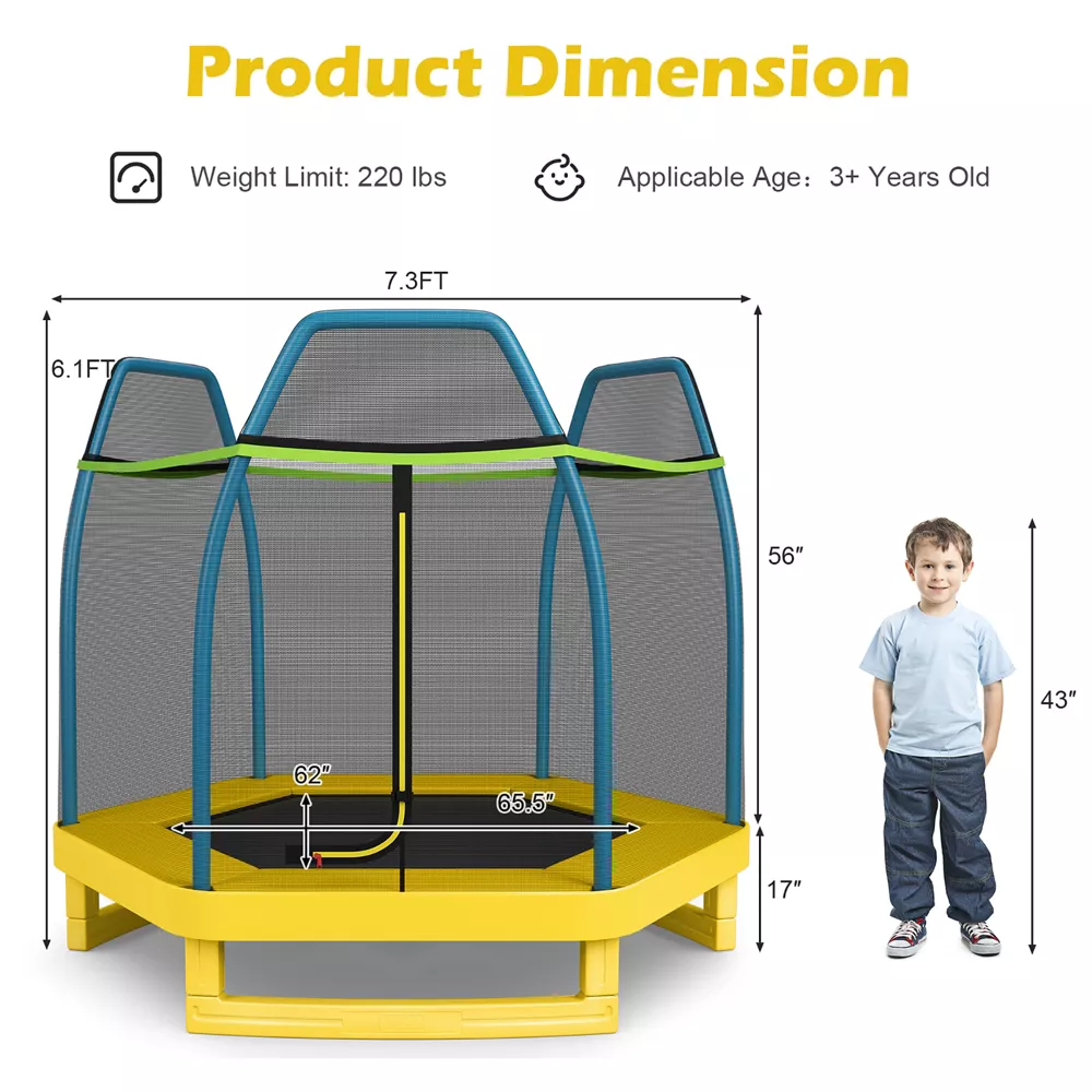 Kids Trampoline Outdoor Indoor Recreational Bounce Jumper Yellow - Image 4