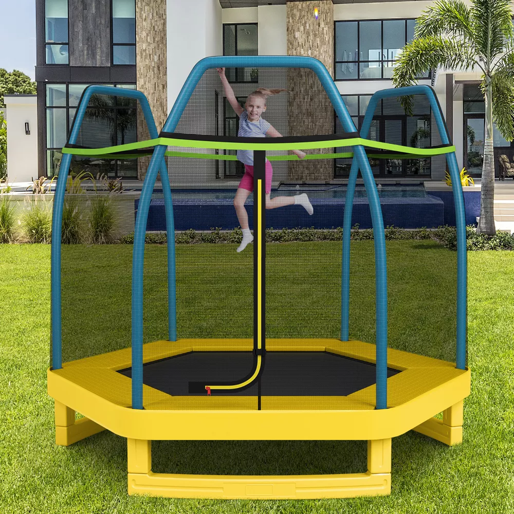 Kids Trampoline Outdoor Indoor Recreational Bounce Jumper Yellow - Image 5