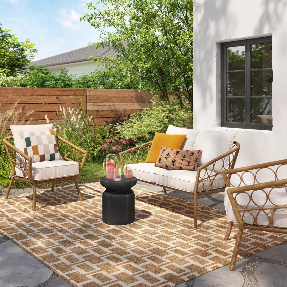 Modern Geometric Outdoor Area Rug Tan 7'x10' - Image 4