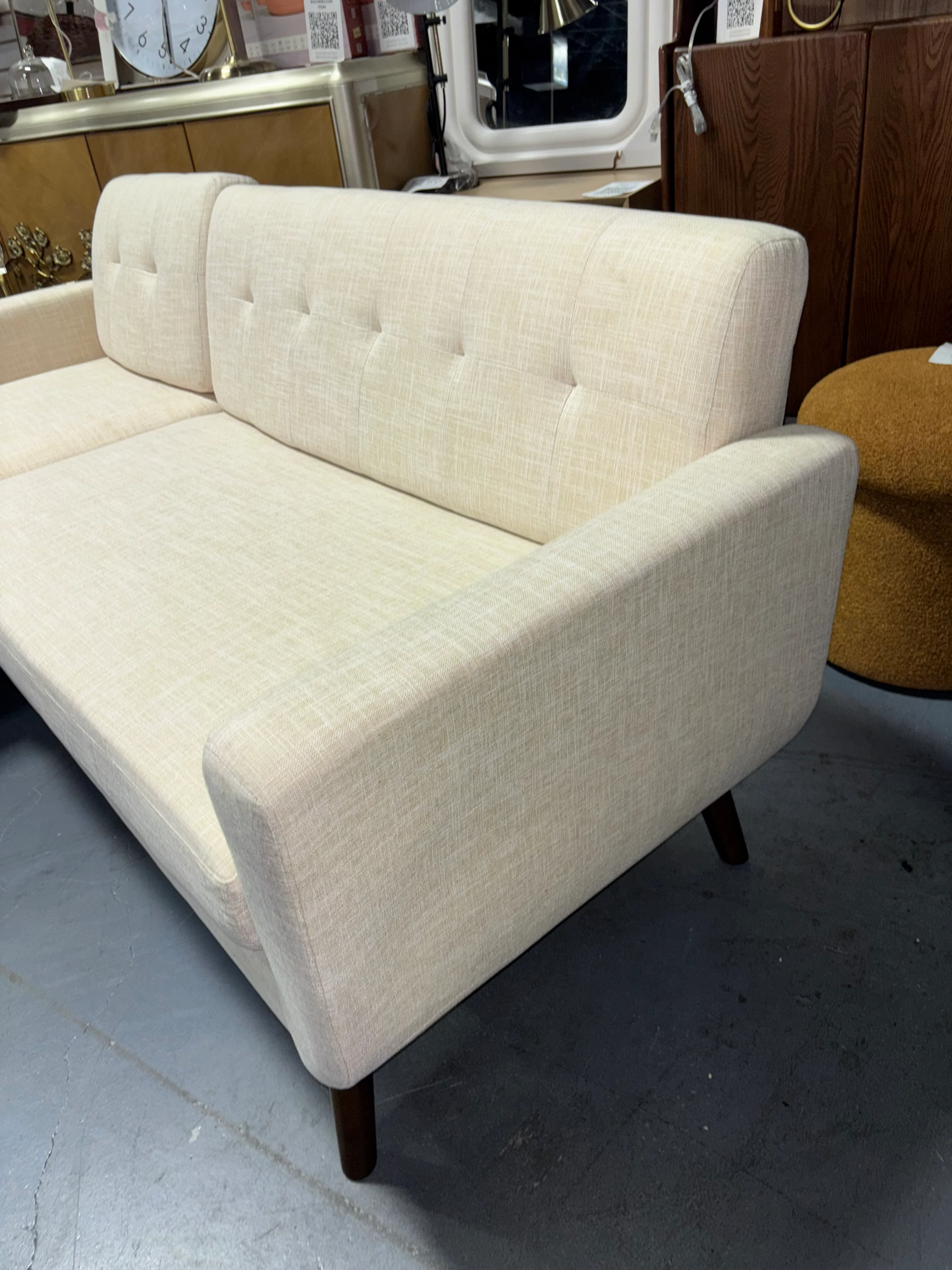 80" Jadier Mid-Century Modern Upholstered Sectional Cream Linen SHOWROOM ITEM - Image 5