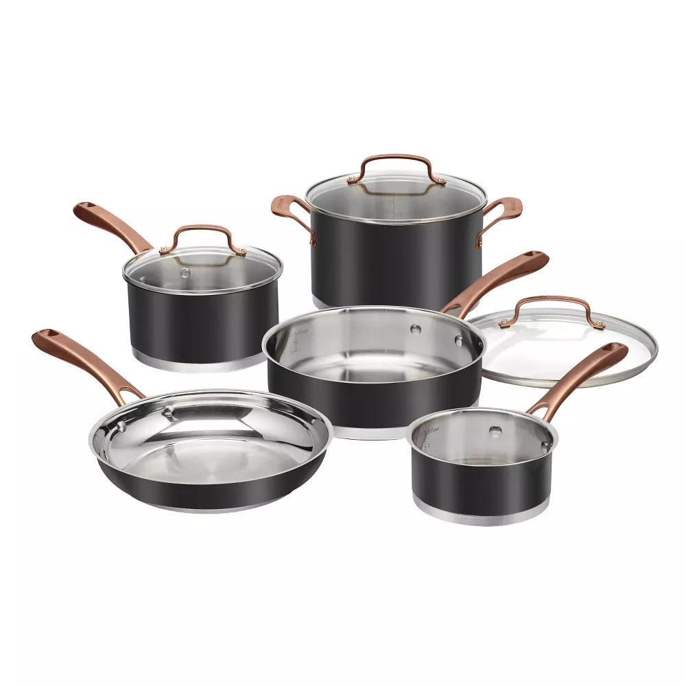8pc Classic Matte Stainless Steel Cookware Set Black Blush Bronze Handles