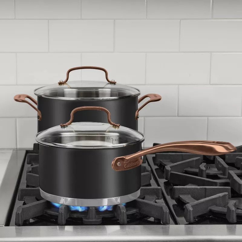 8pc Classic Matte Stainless Steel Cookware Set Black Blush Bronze Handles - Image 3