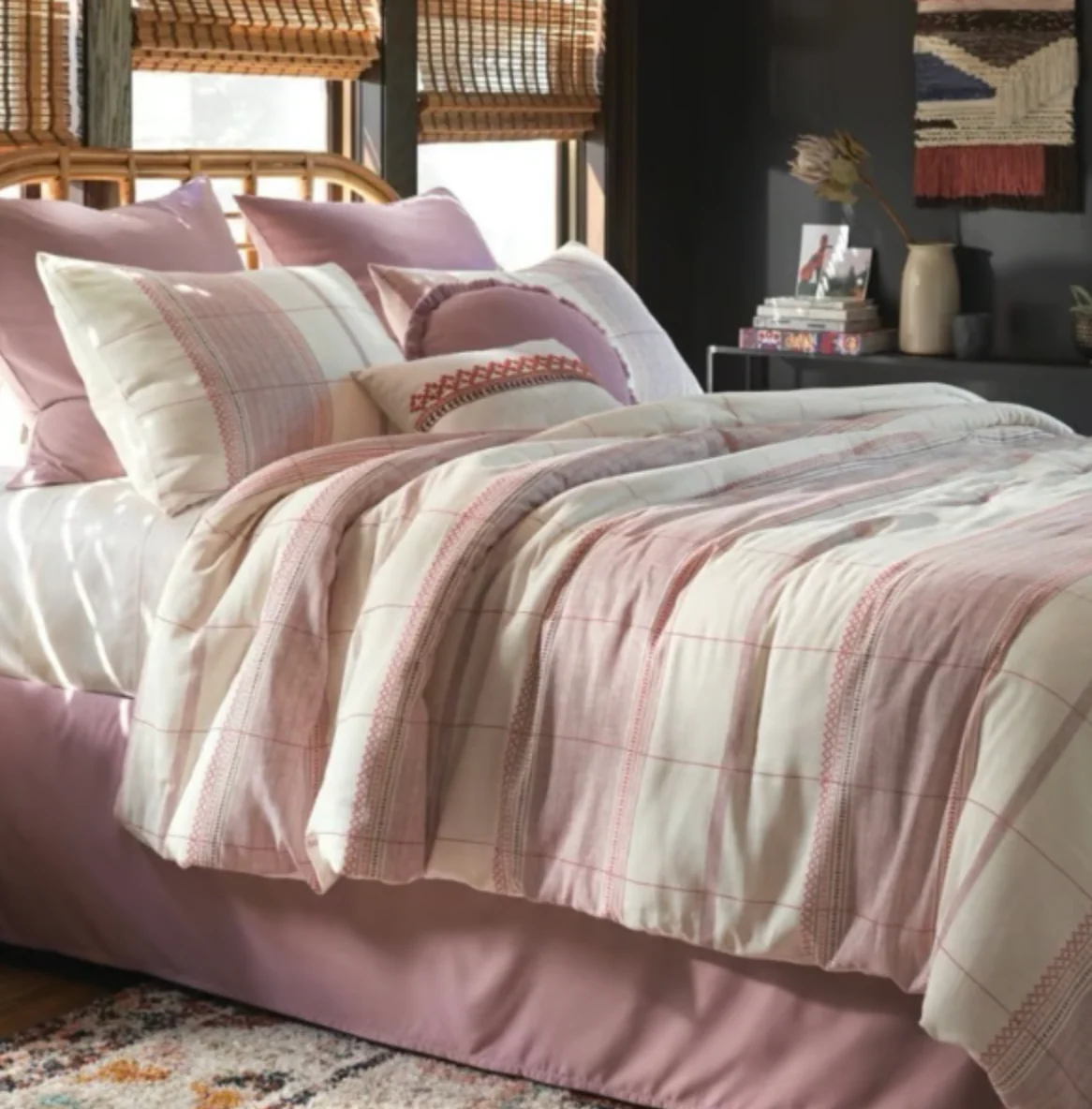 8pc King Stripe Boho Comforter Set Mauve - Image 2